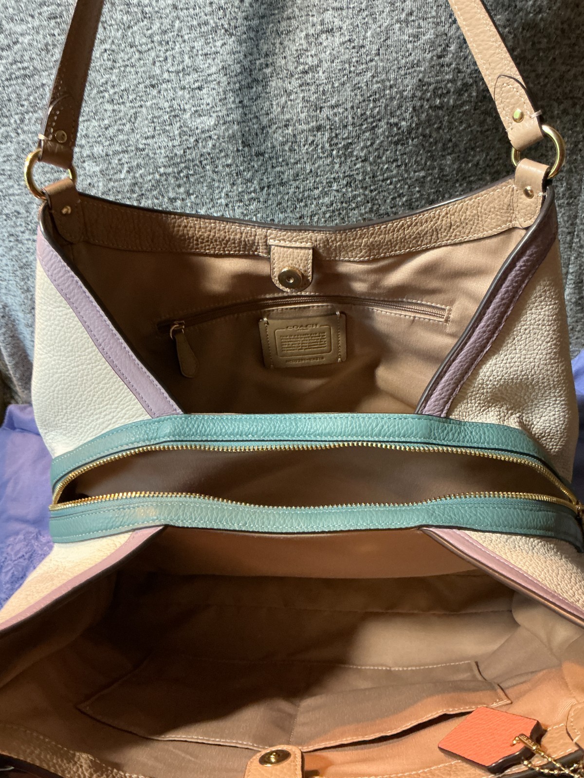 Coach Kristy Colorblock Pebble Grain Leather Snap Zip Carryall Tote & Satchel