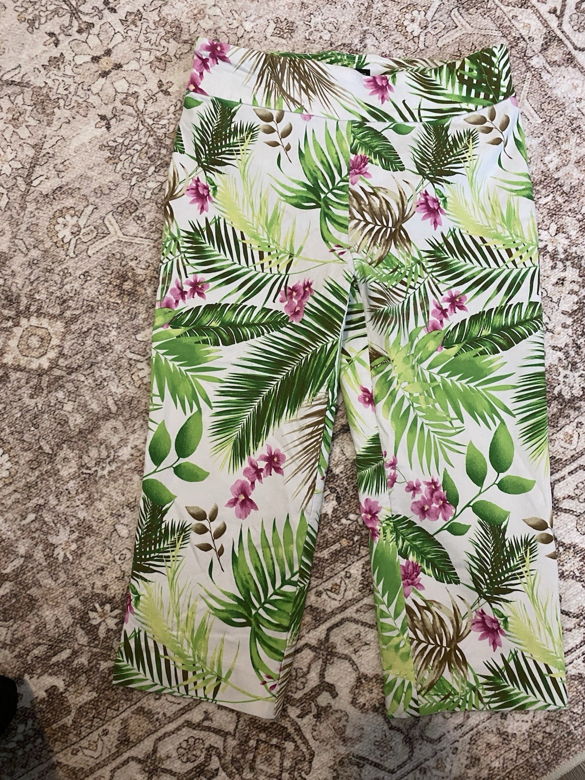 Counterparts Women’s Tropical Floral Dress Pants White Green Pink Brown Petite