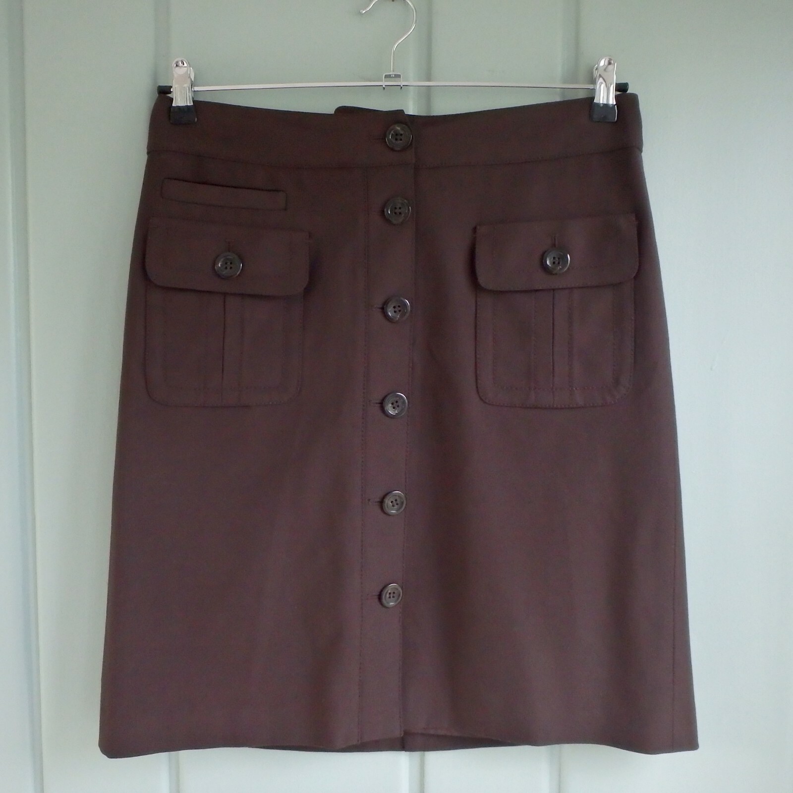 Ann Taylor Womens 8 M Brown Button A-line Skirt Stretch Career Work Pockets
