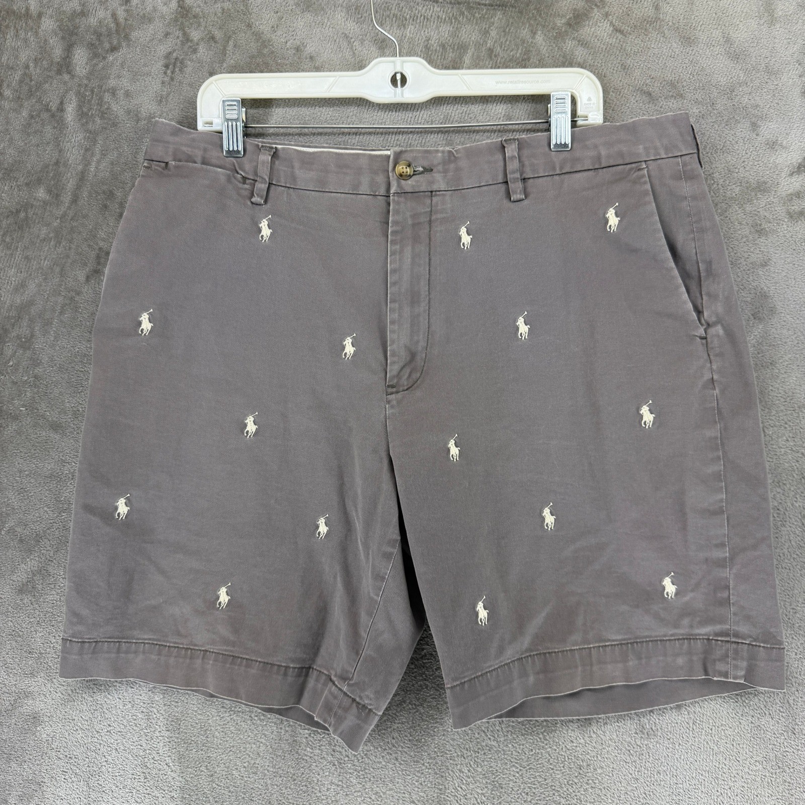Polo Ralph Lauren Mens Gray All Over Embroidered Pony Stretch Classic Shorts 36