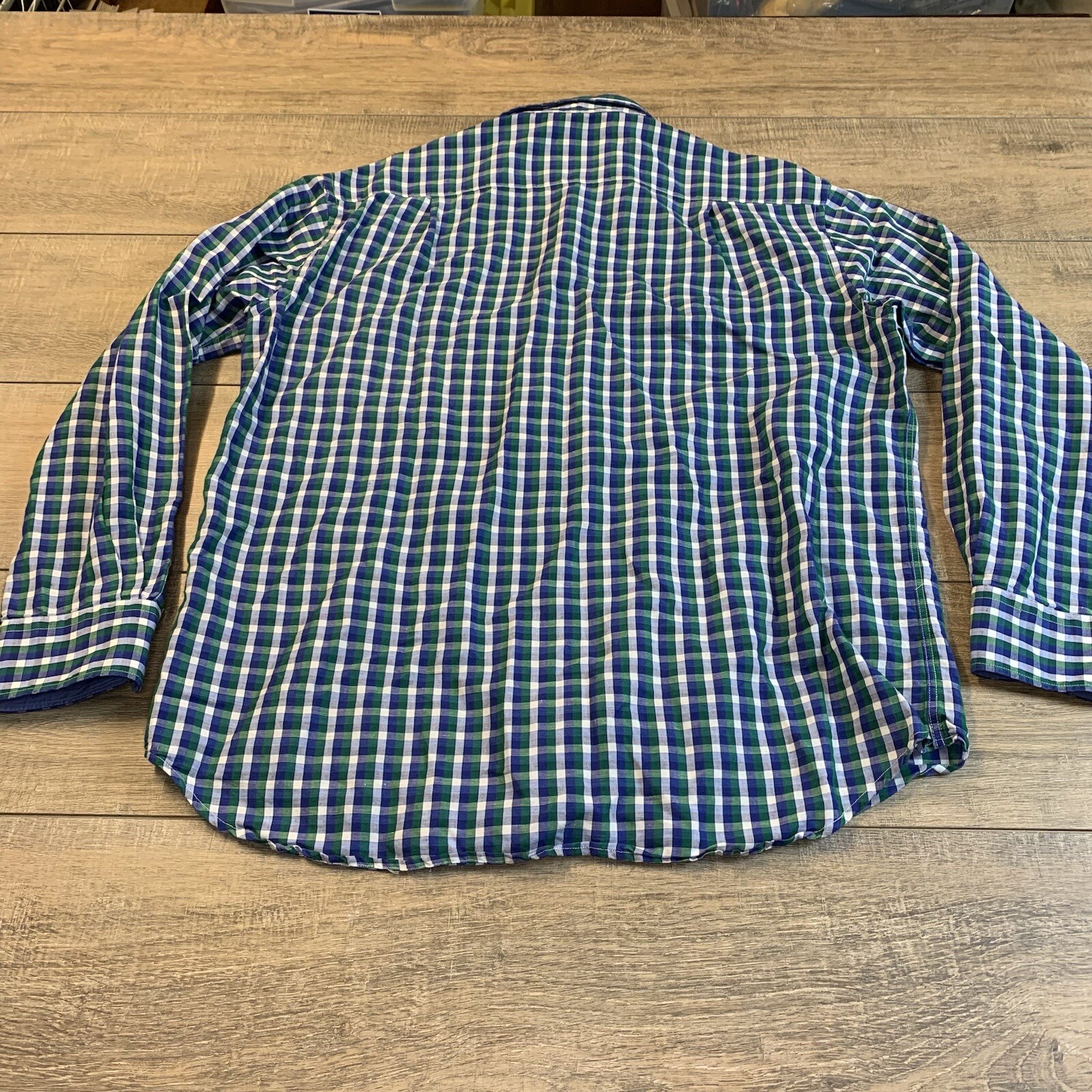 J McLaughlin Mens Long Sleeve Button Up Shirt Size Large 52% Linen Check B16