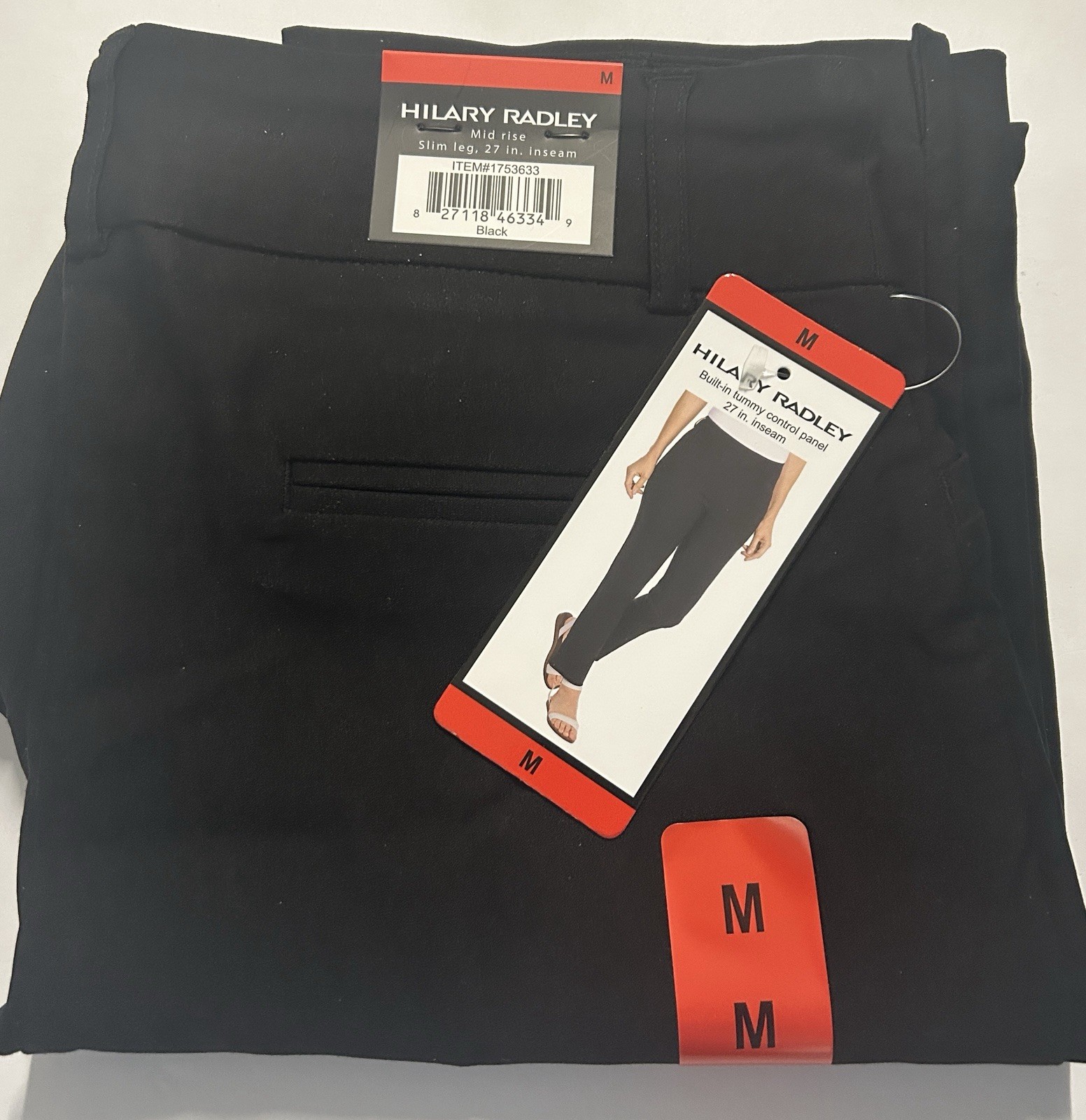 Hilary Radley Women’s Size Medium, Color Black, Tummy Control Pull-On Pants.
