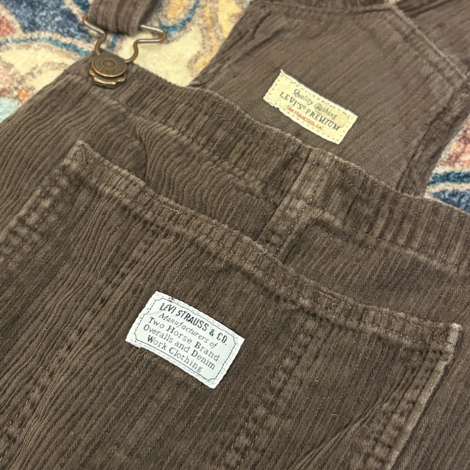 Levi’s Premium Corduroy Overalls Women’s Medium Brown Wide Leg Bib Overalls