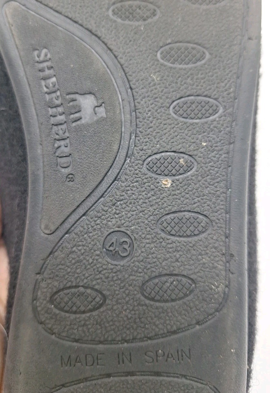 Shepherd Rubber Sole Wool House Shoes Slippers Black Size 43 Made In Spain