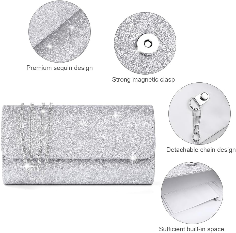 Silver Rhinestone Evening Clutch Bag Wedding Party Envelope Handbag with Chain