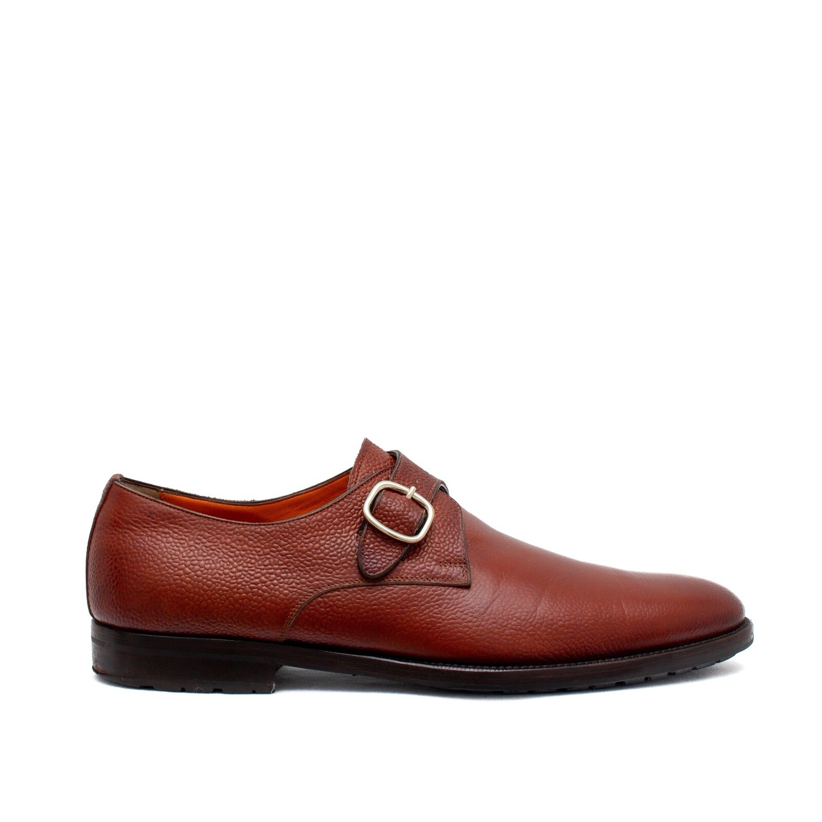 1.3k$ Santoni Single-Buckle Monk Strap in Brown Grain Leather US : 11
