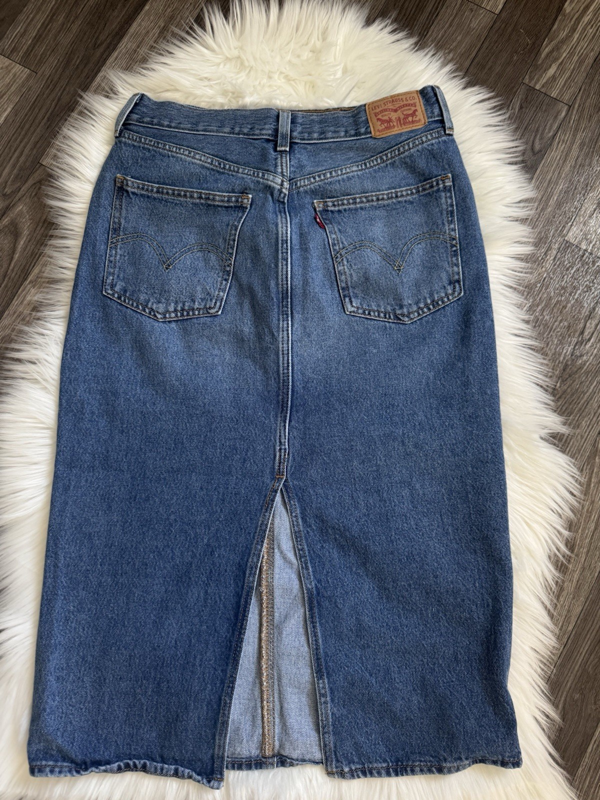 Levi Strauss & Co Womens Blue Denim Midi Skirt Straight Pencil Button Pockets 6