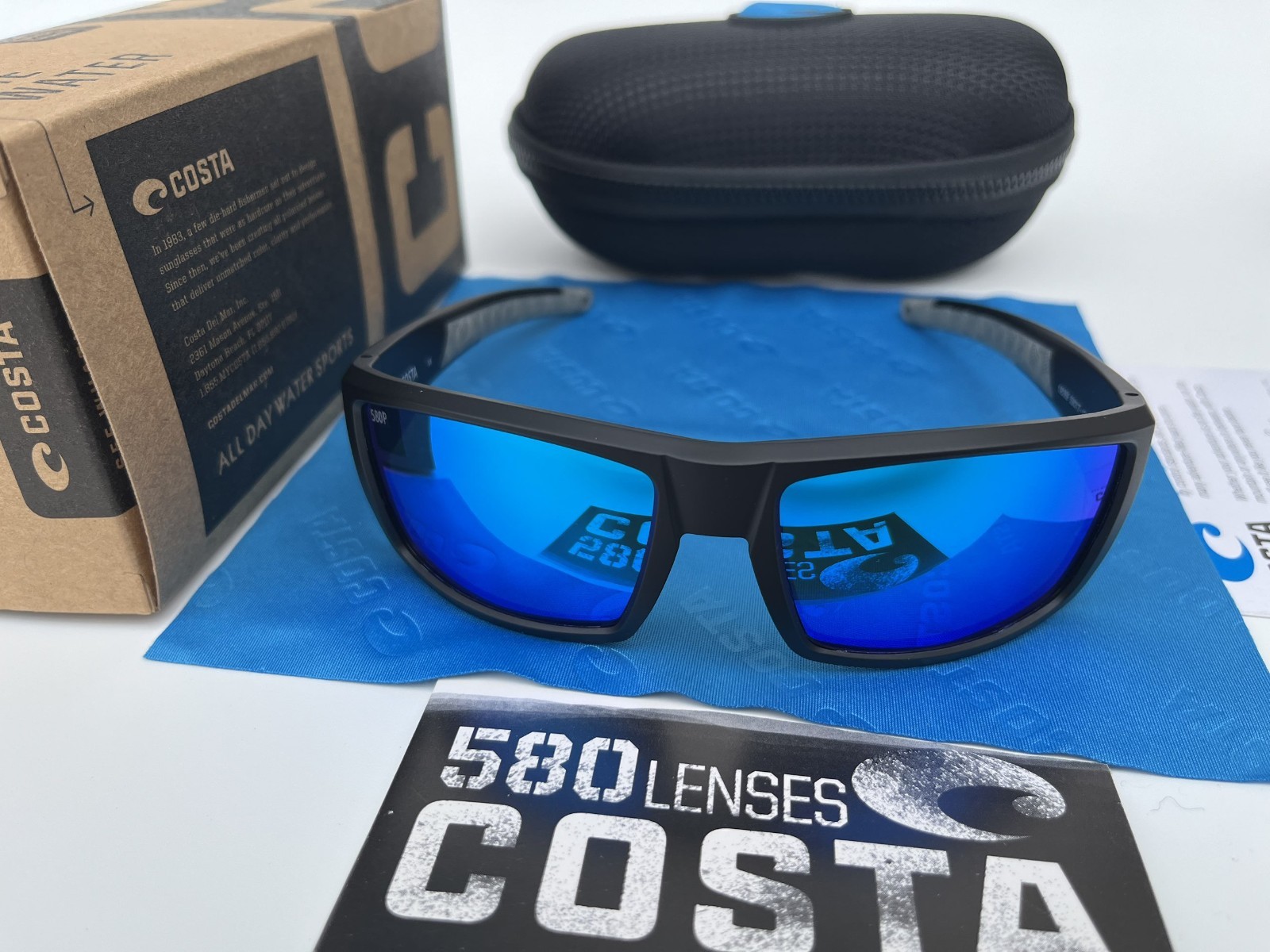 Costa COSTA 18089 Men’s Wrap Sunglasses Black Frame Blue Mirrored 100% UV 580p