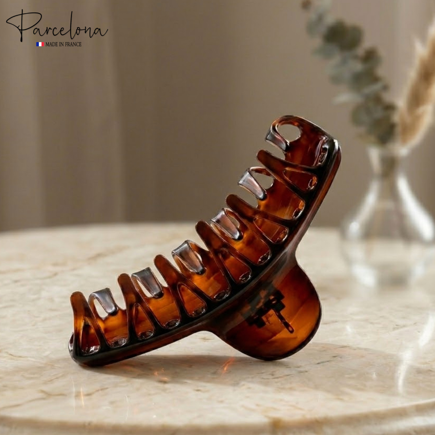 Parcelona French Curvy Large 5 Inches Long Celluloid Tortoise Shell Hair Claw