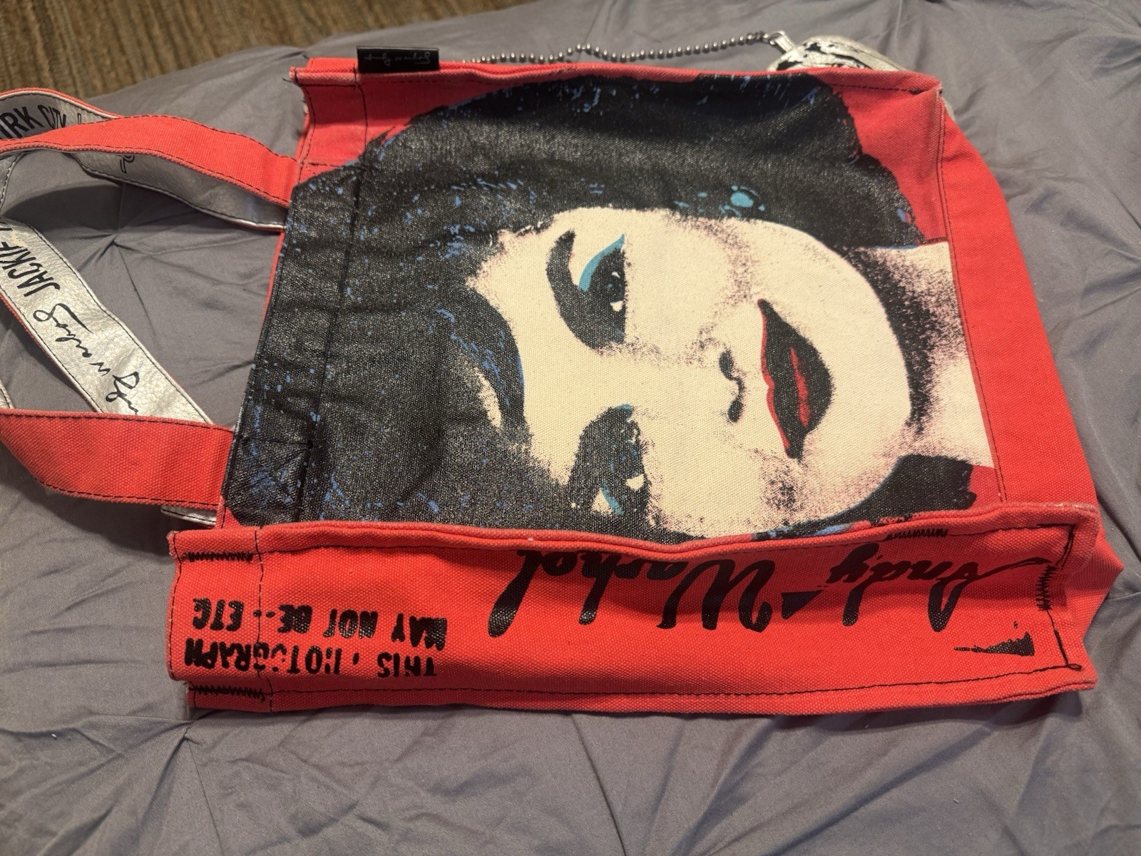 Andy Warhol Jackie O Portrait Print Tote, Open Top, Inner Pockets