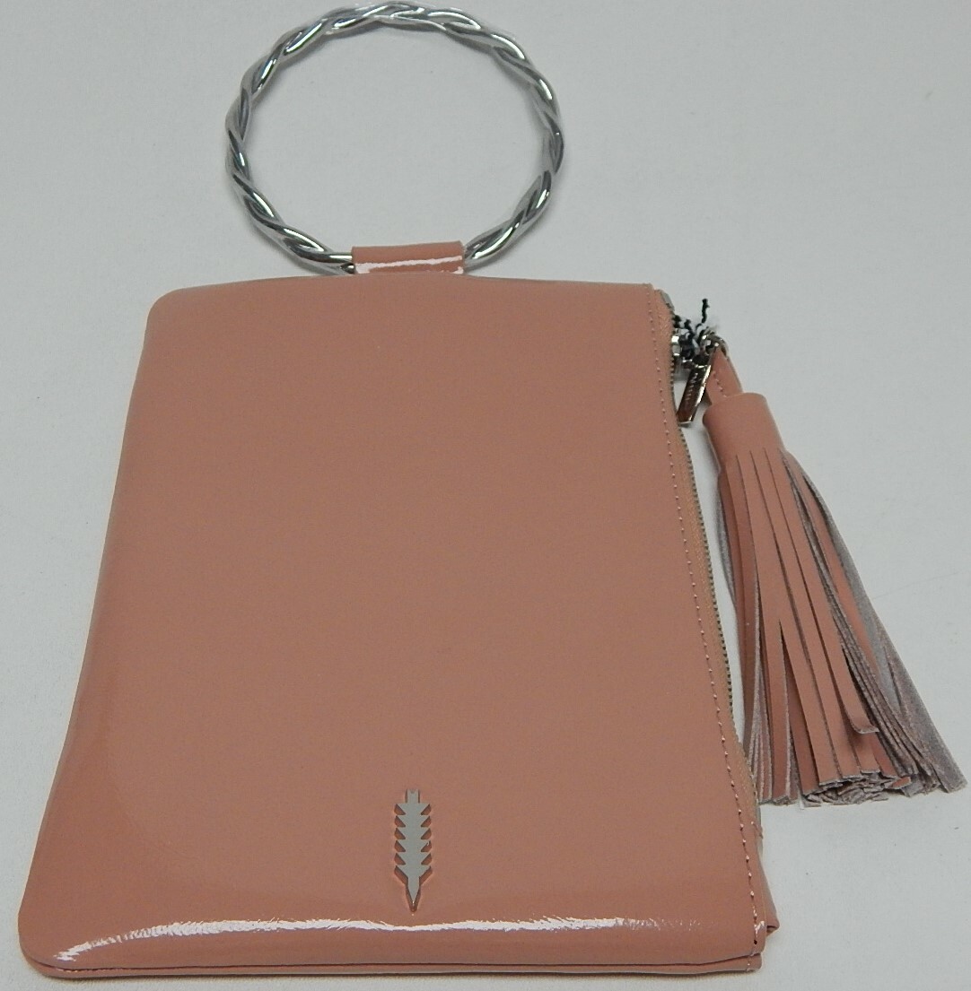 Thacker Nolita Women’s Patent Leather Clutch w/ Twisted Ring Handle Vintage Rose