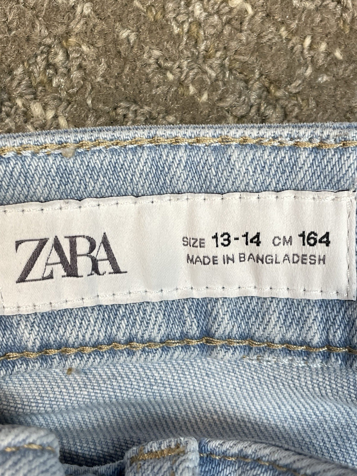 Zara Size 13–14 Cm 164 Adjustable Waist Cargo Jeans Light Wash Raw Hem