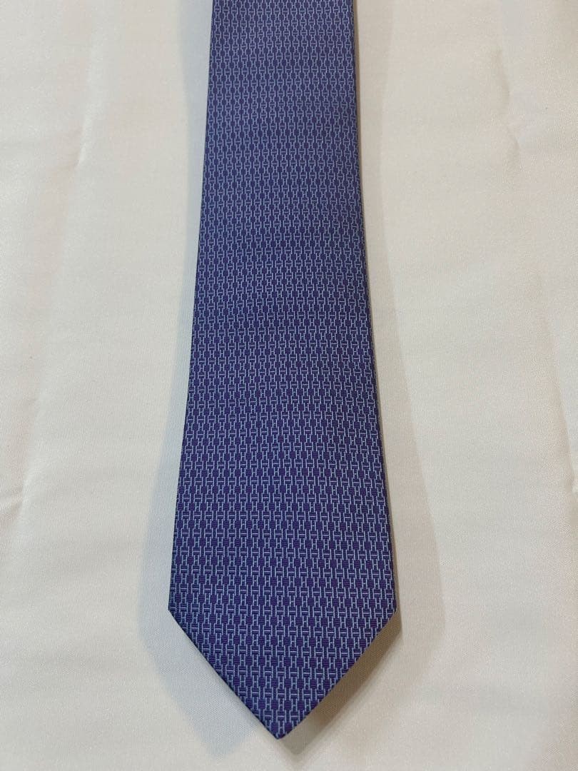 HERMES Tie 8cm Width Purple Excellent Condition Fashion Accessory