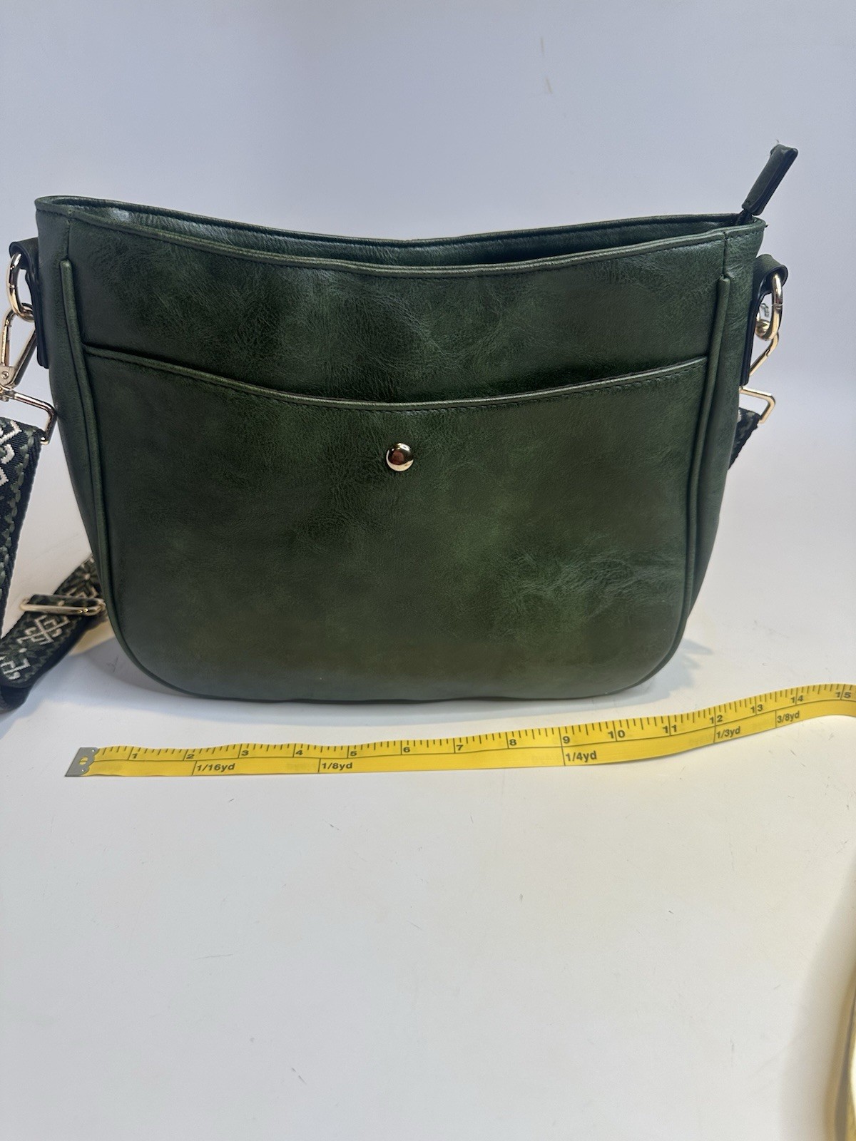 Green Geometric Crossbody Bag with Adjustable Strap, Zip/Magnetic, Inner Pockets