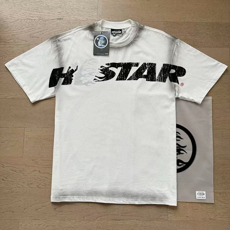 Hellstar Rhinestone Letter Print Washed Vintage Unisex Short Sleeve T-Shirt
