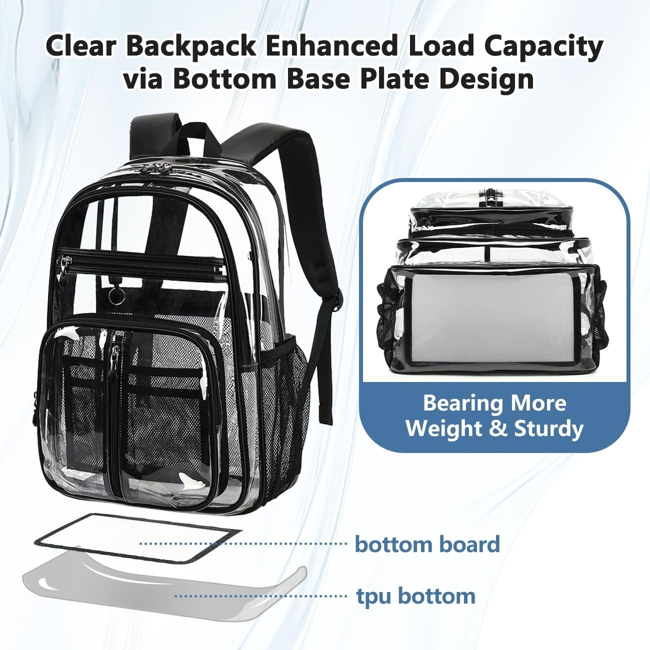 Extra Large Clear Backpack Heavy Duty for Adults, XL TPU 18In Black Bookbag | Se