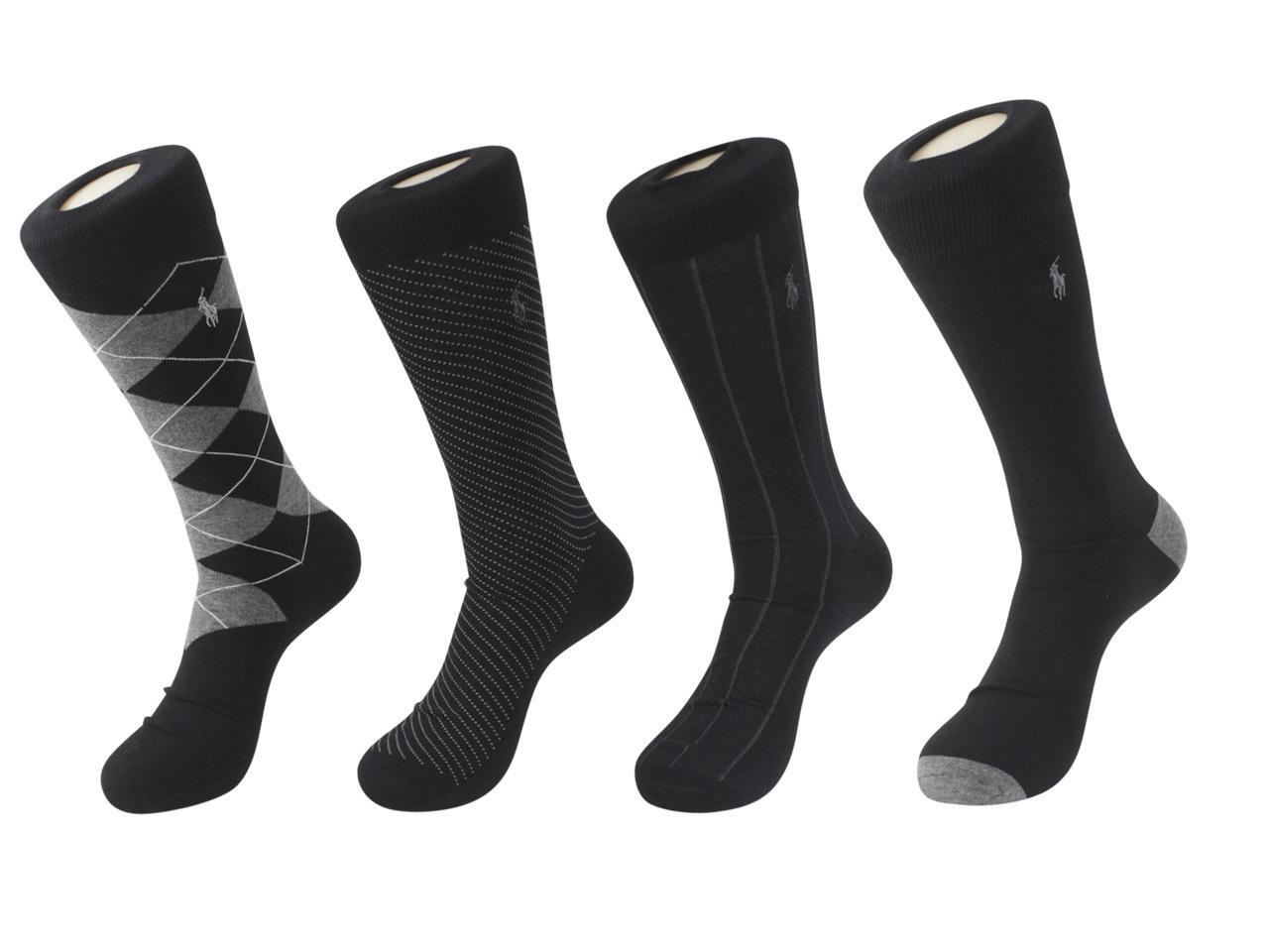 Ralph Lauren 4 Pack Dress Socks for Men Flat Knit Fabric With Different Patterns