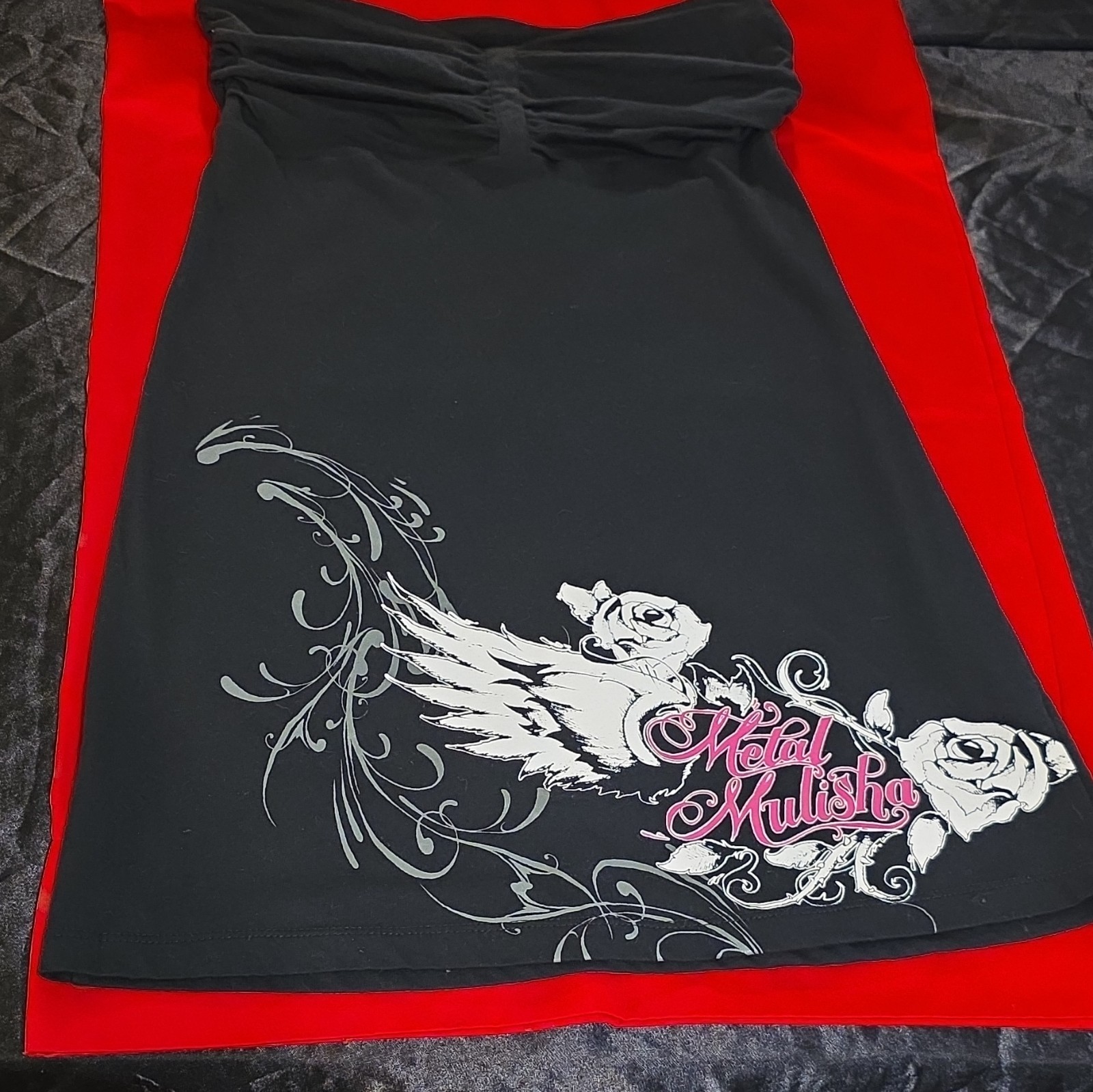 Metal Mulisha Women’s Black Tube Top Dress Rose Graphic Print Stretch 26 In M