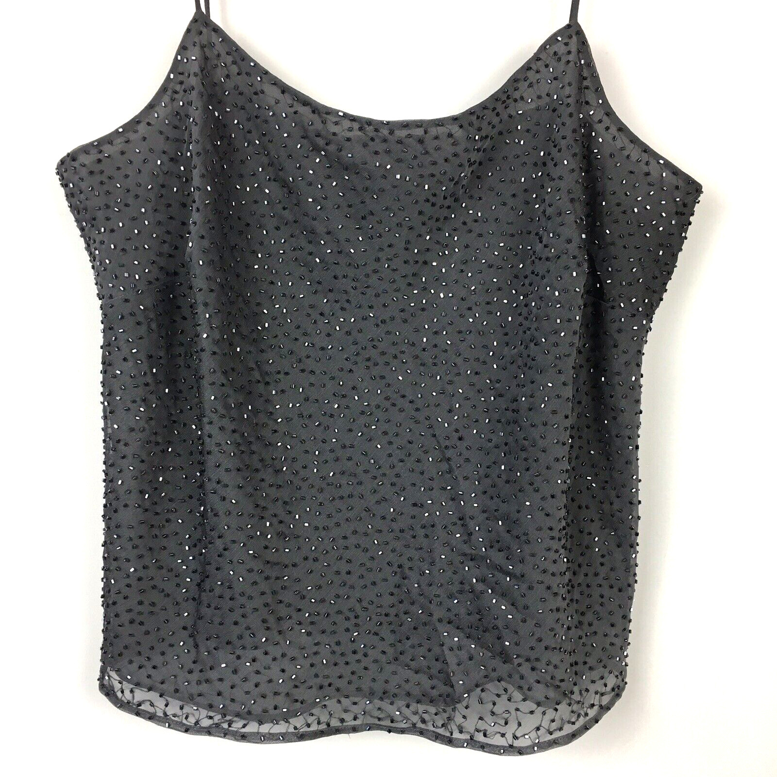Ann Taylor Crystal Iridescent Beaded Tank Top Shell Camisole Sz 8 Y2K Spaghetti