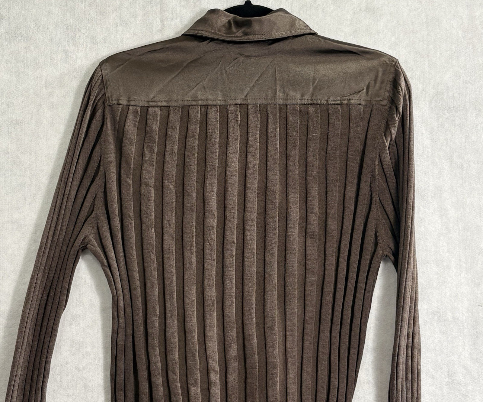 CABI Women Navigator Ribbed Silk Blend Slim Full Zip Cardigan Sz M Brown hb-33