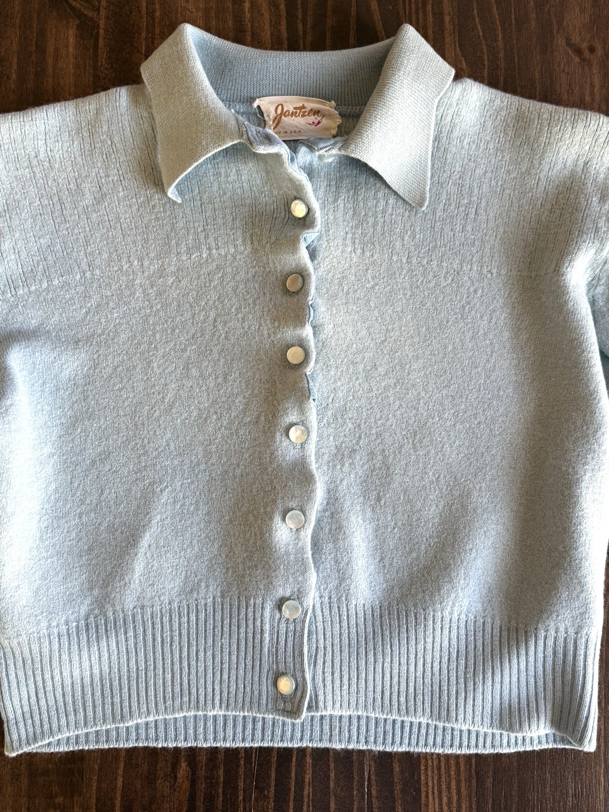 Vintage 1950s Jantzen Knit Collared Knit Sweater Top Made in USA Womens S