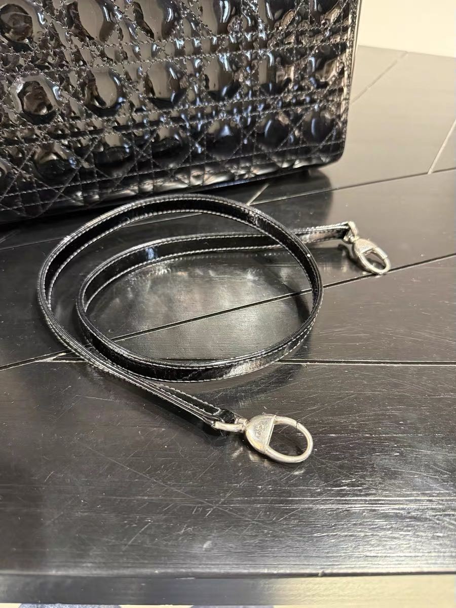 Authentic Christian Dior Black Patent Leather Lady Dior Bag