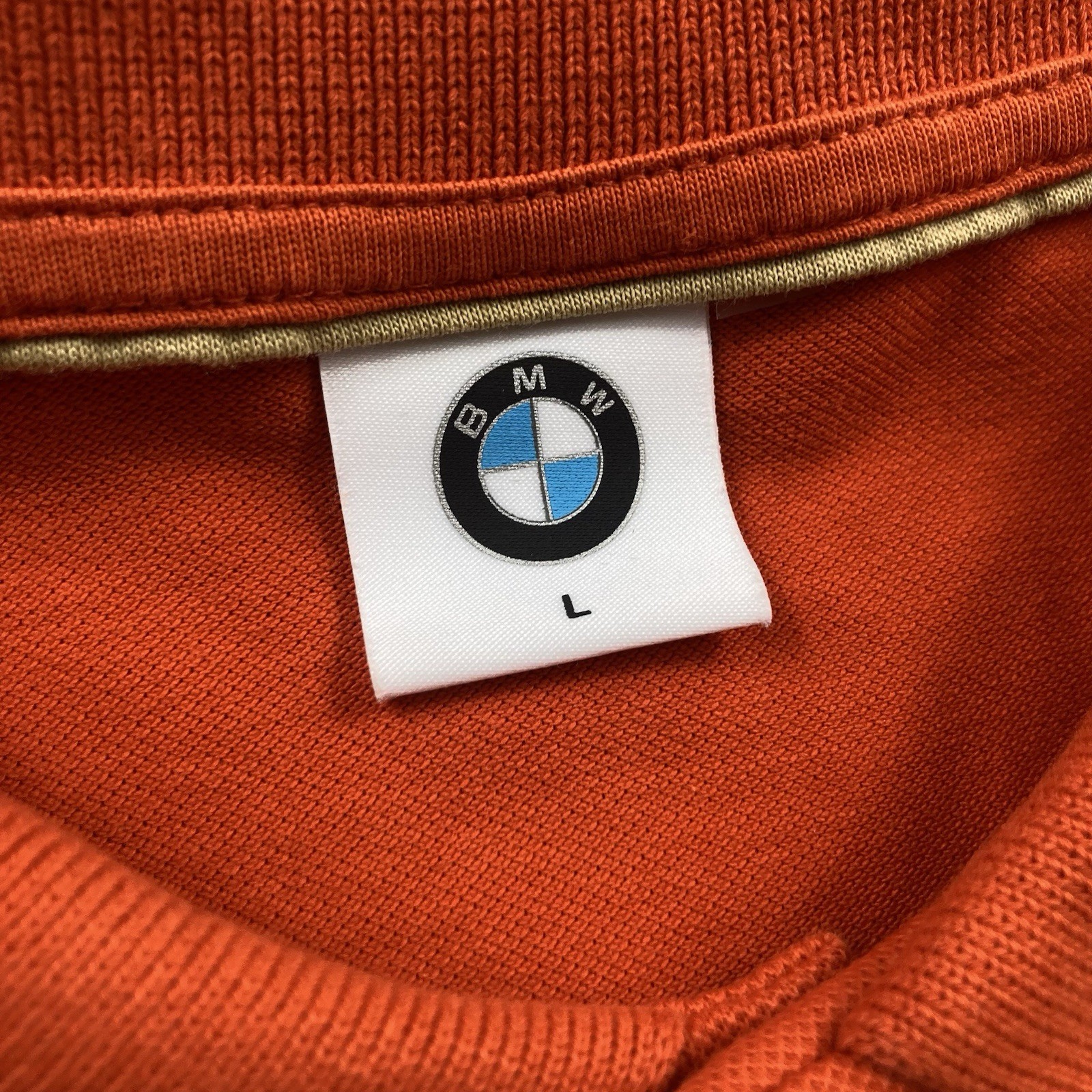 BMW Polo Shirt Men Large Orange Short Sleeve Pique Golf Logo E30 E46 M3 E39 M5