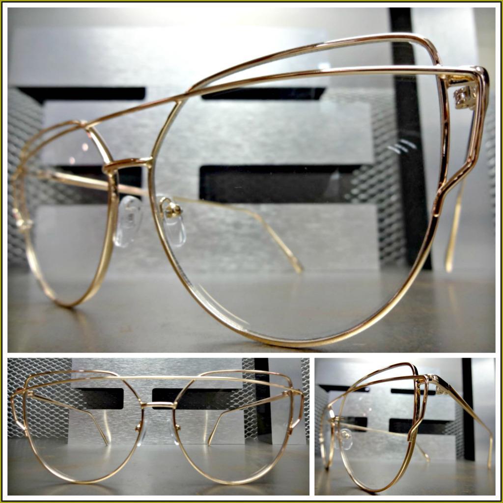 New Classy Elegant VINTAGE RETRO CAT EYE Style Clear Lens EYE GLASSES Gold Frame