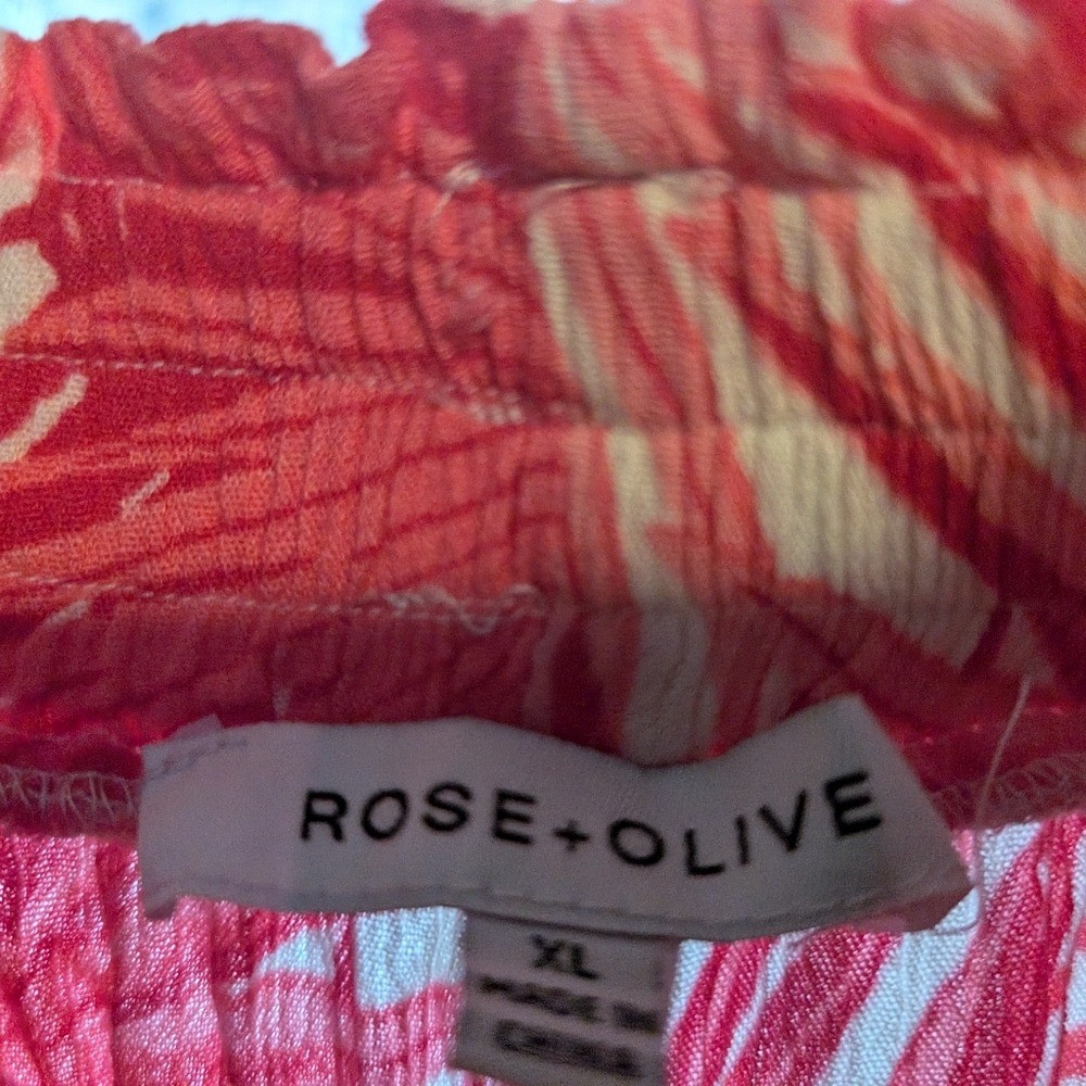 Rose & Olive Coral Leaf Print Pants XL