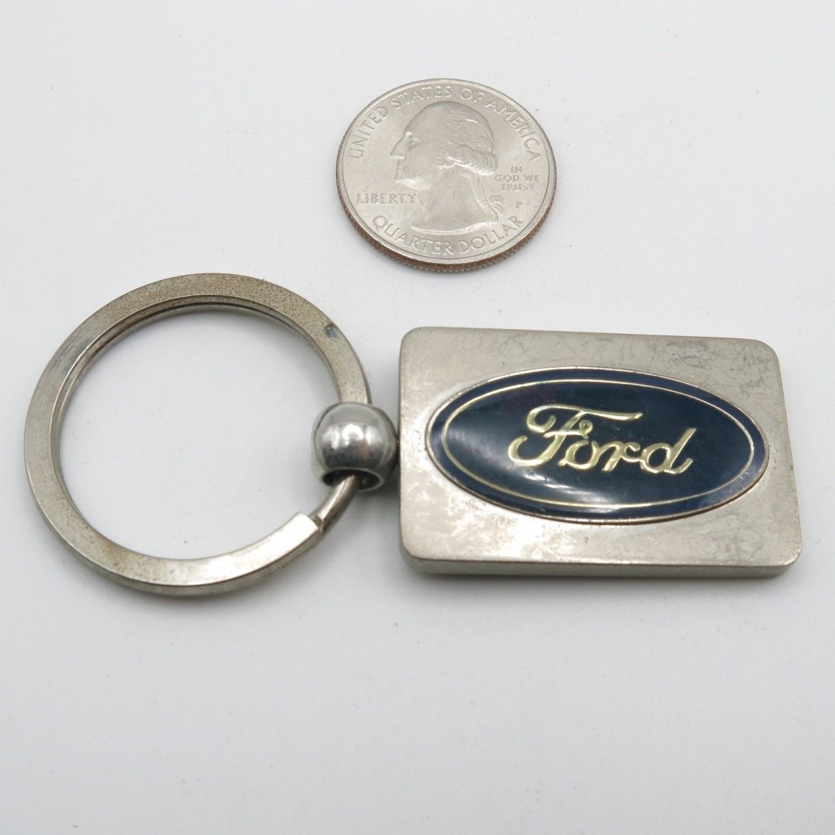 Ford Key Chain Metal Rectangle Blue Silver Logo 2.25in