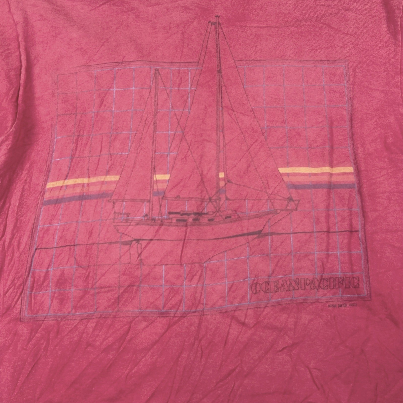 Vintage 1983 Ocean Pacific Red Graphic Long Sleeve T-Shirt Mens Medium USA Made