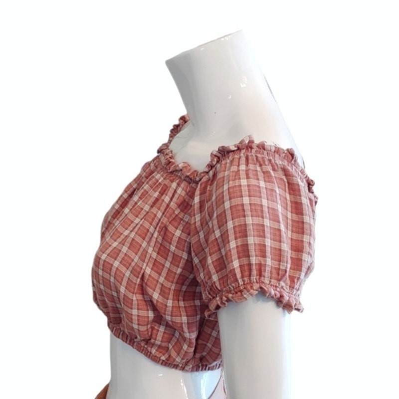 AMERICAN EAGLE Plaid Elasticized Crop Top Size M Cottage Core Country Festival