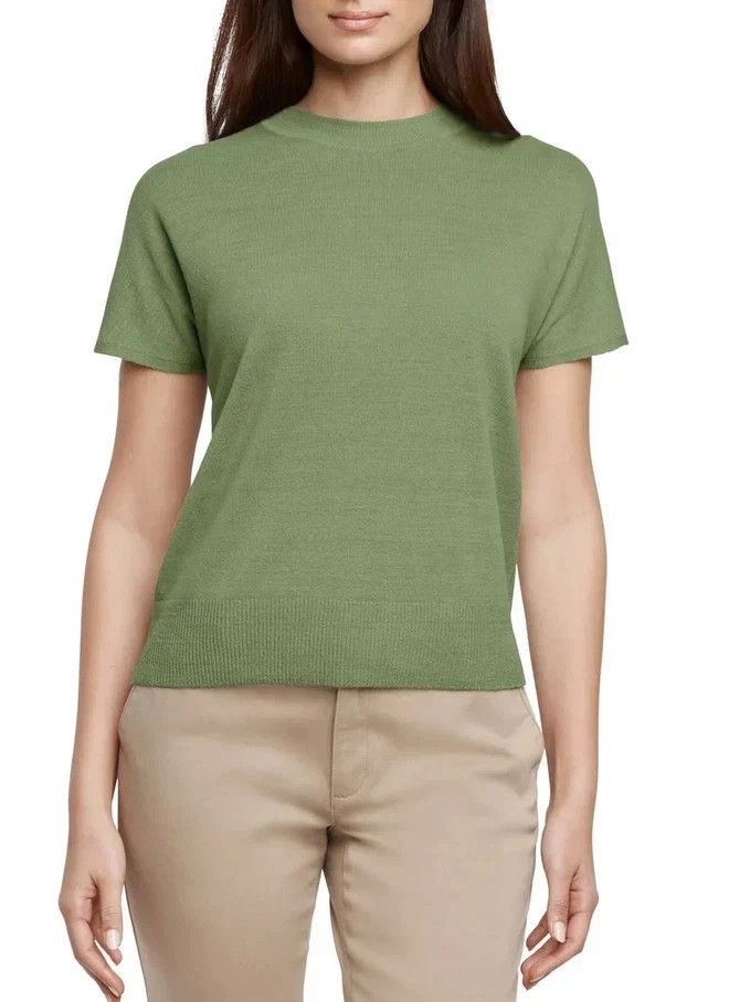 NEW Banana Republic Women’s Size L Green Linen Blend Short Sleeve Sweater