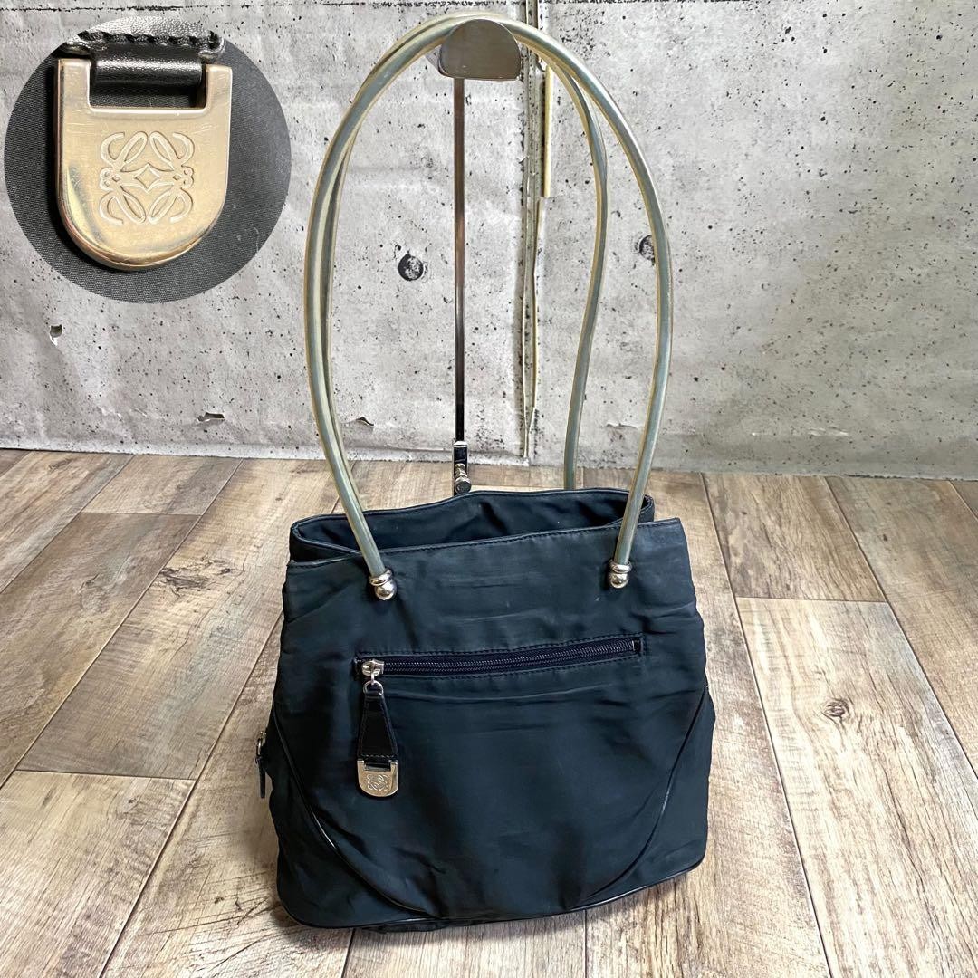 Loewe Anagram Nylon Canvas Tote Bag Handbag Black