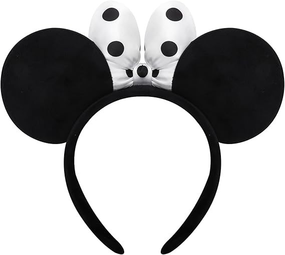 ODOCARE Handmade Mouse Ears Headband for Women and Ladies, Polka Dot Bow Mini Ea