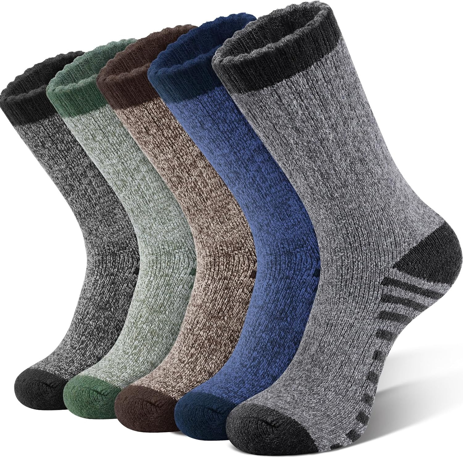 Merino Wool Socks for Men, 5 Pairs Thermal Warm Hiking Super Thick Crew Work Cus