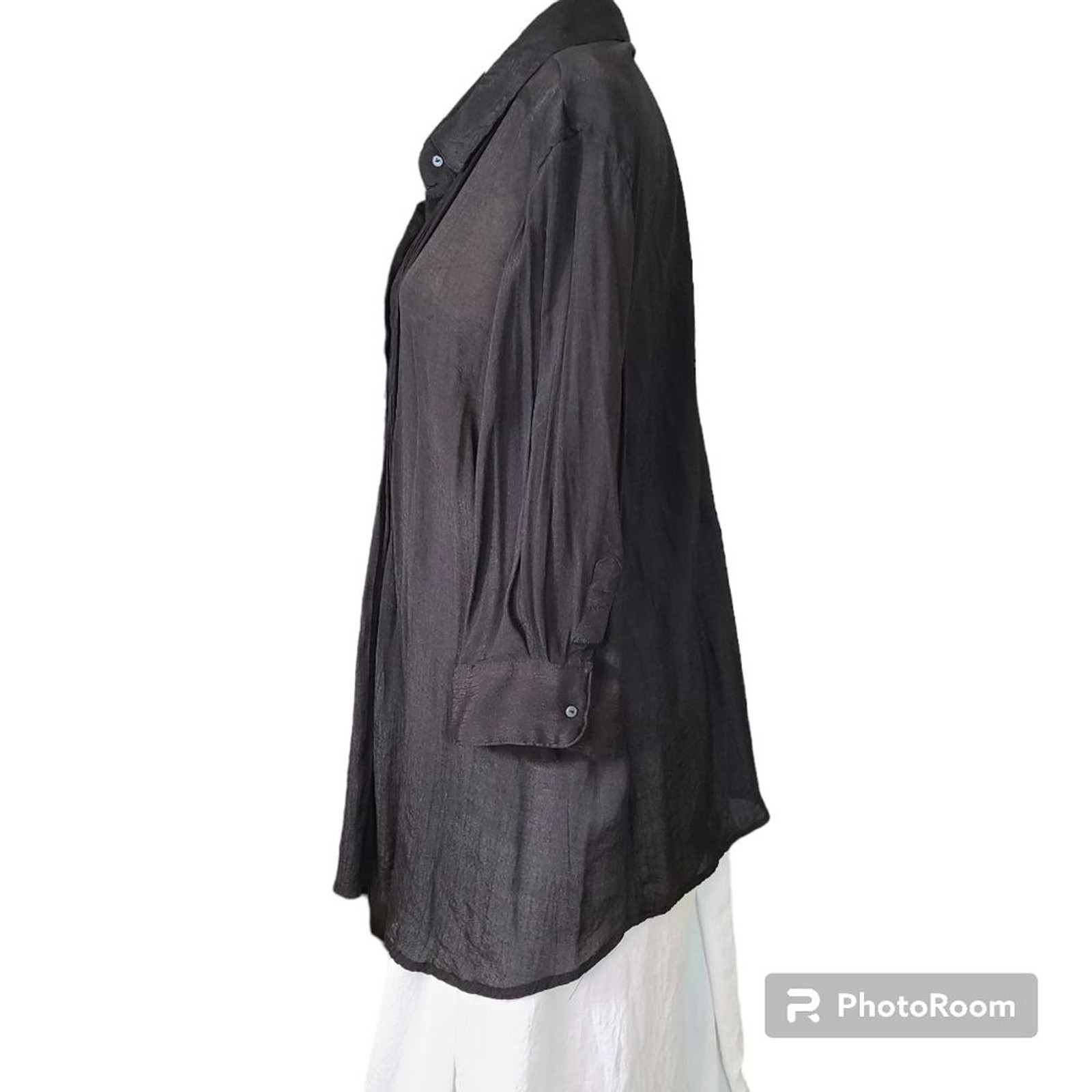 ALFANI Black Size 2X Pintuck Pleated Button-Down Shirt Lightweight Linen Texture