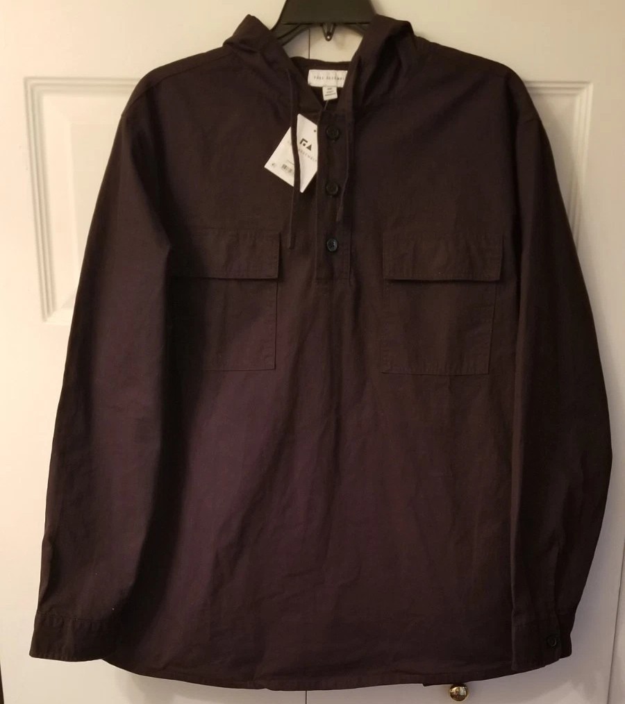 Free Assembly Men’s Popover Hooded Shirt / Jacket Black 1/4 Button Size XXL NEW