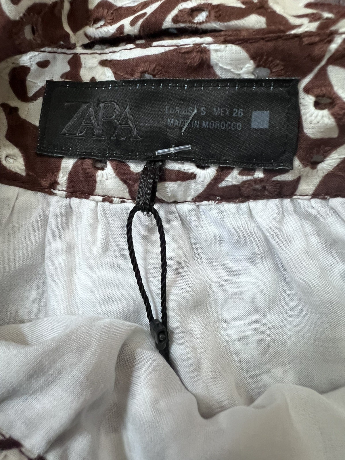 NWT Zara Embroidered Eyelet Midi Skirt Paisley-style Brown A-line Cotton Size S