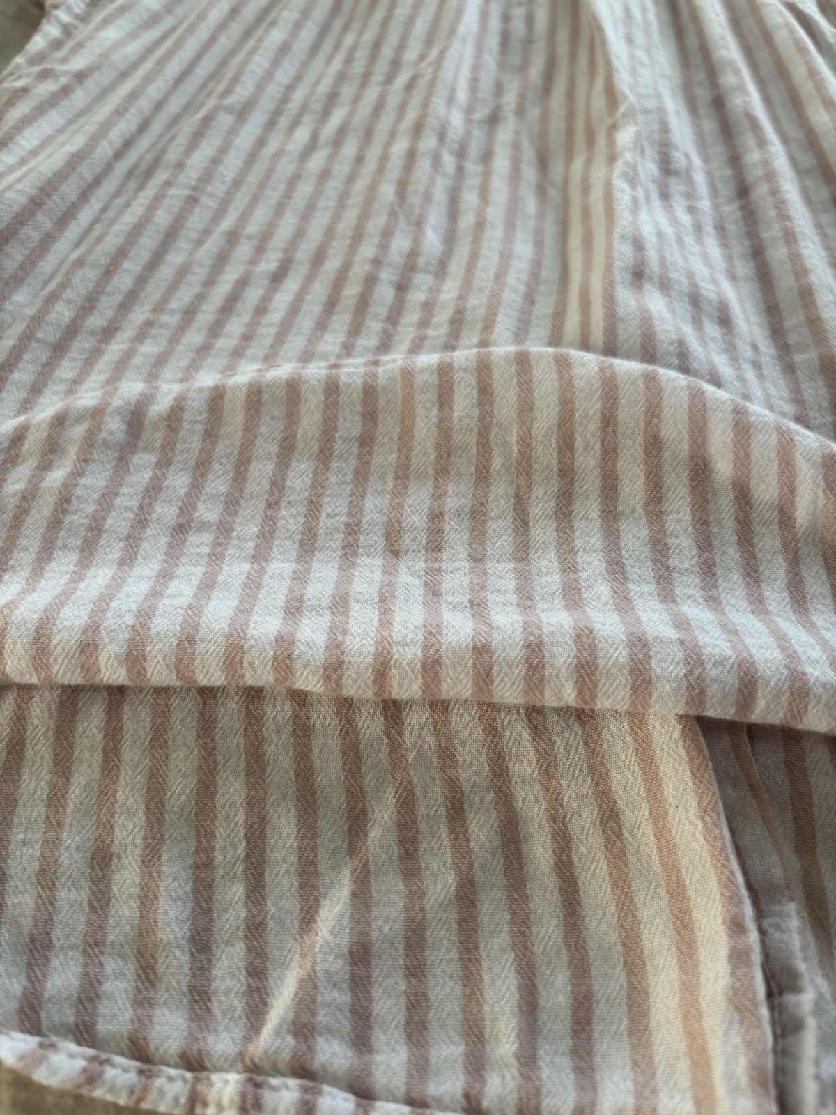 American Eagle Outfitters Pink/White Striped Button-Up Collared Cap Sleeve M