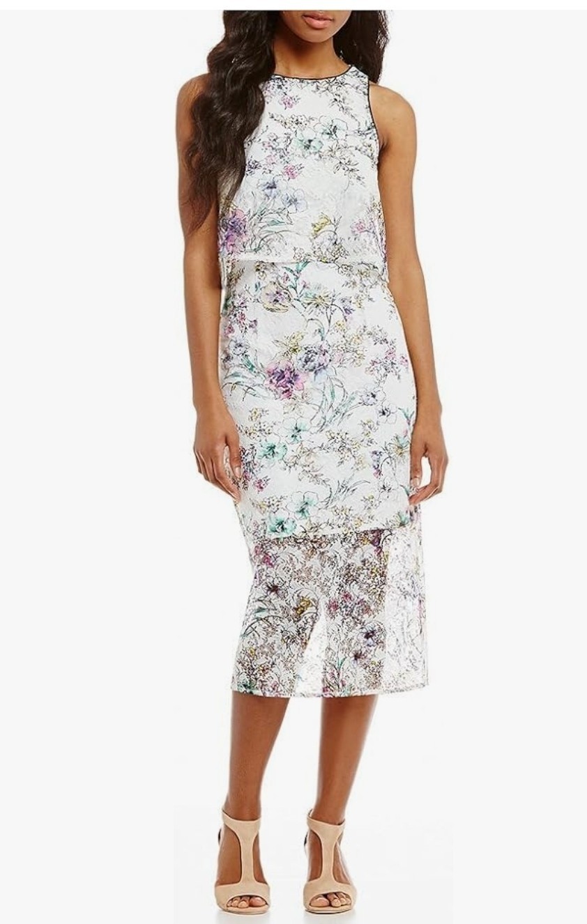 Antonio Melani Darla Lace Popover Dress Sleeveless Midi Zip Lined 4 Party