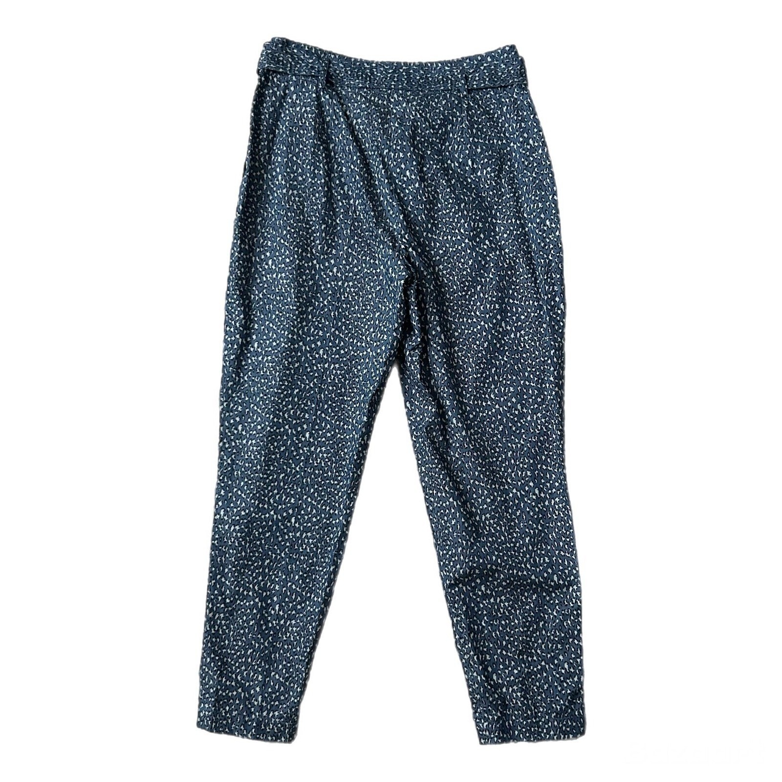 NEW Akris Punto Fred Trousers Blue White Animal Print Belted High Rise Size 8 US