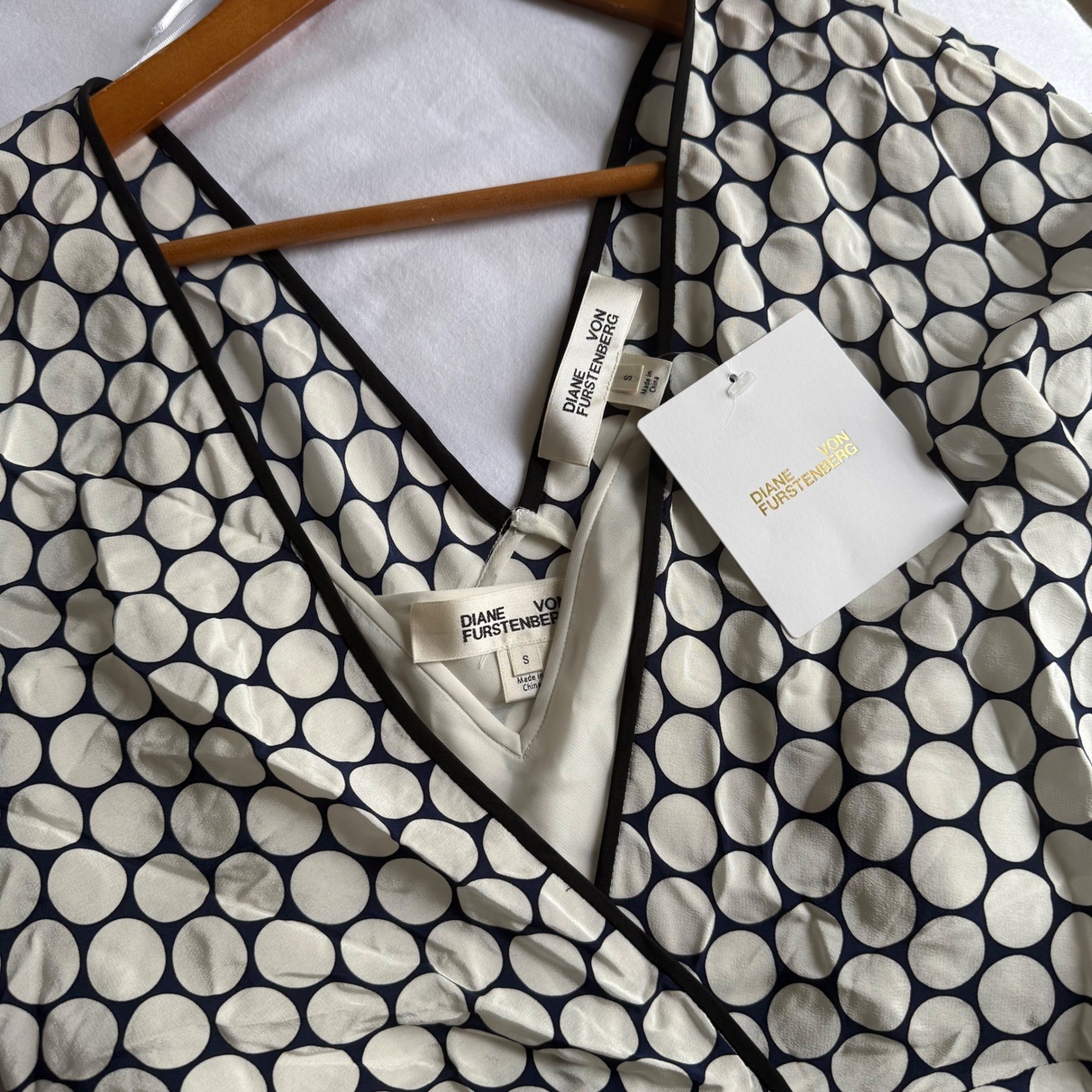 Diane von Furstenberg DVF Silk Boltin Dot Asymmetric Hem Midi Dress Small NWT