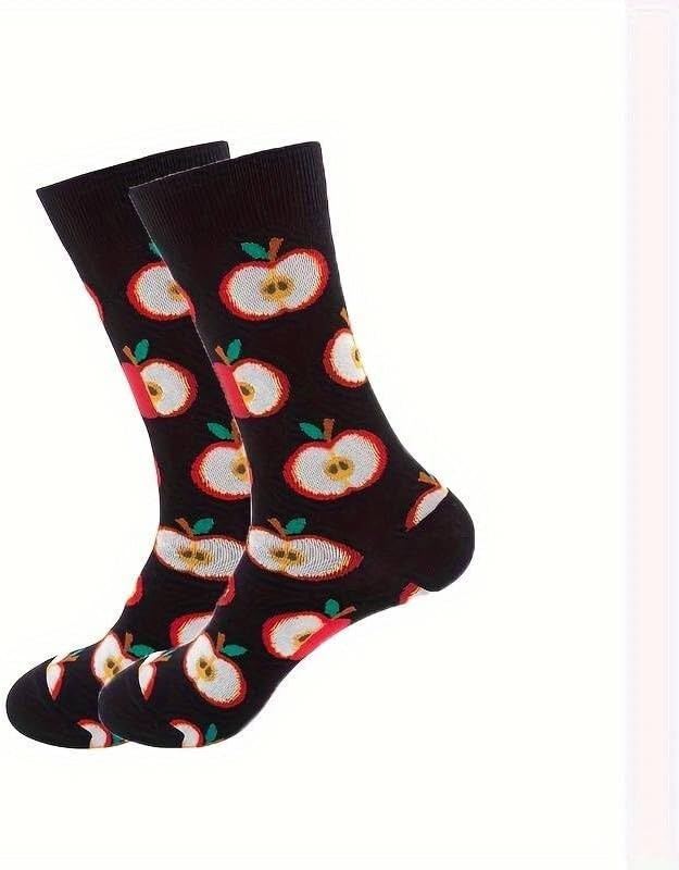 JUICY APPLES Mens Black Fruit Food Fun Novelty Socks | One Size UK 6-11 EU 40-46