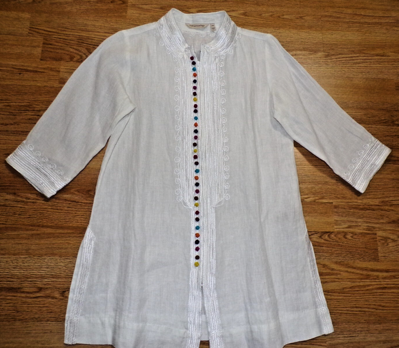 SOFT SURROUNDINGS NWT White Desert Tunic Zip Front W/Colorful Buttons – Size PXS