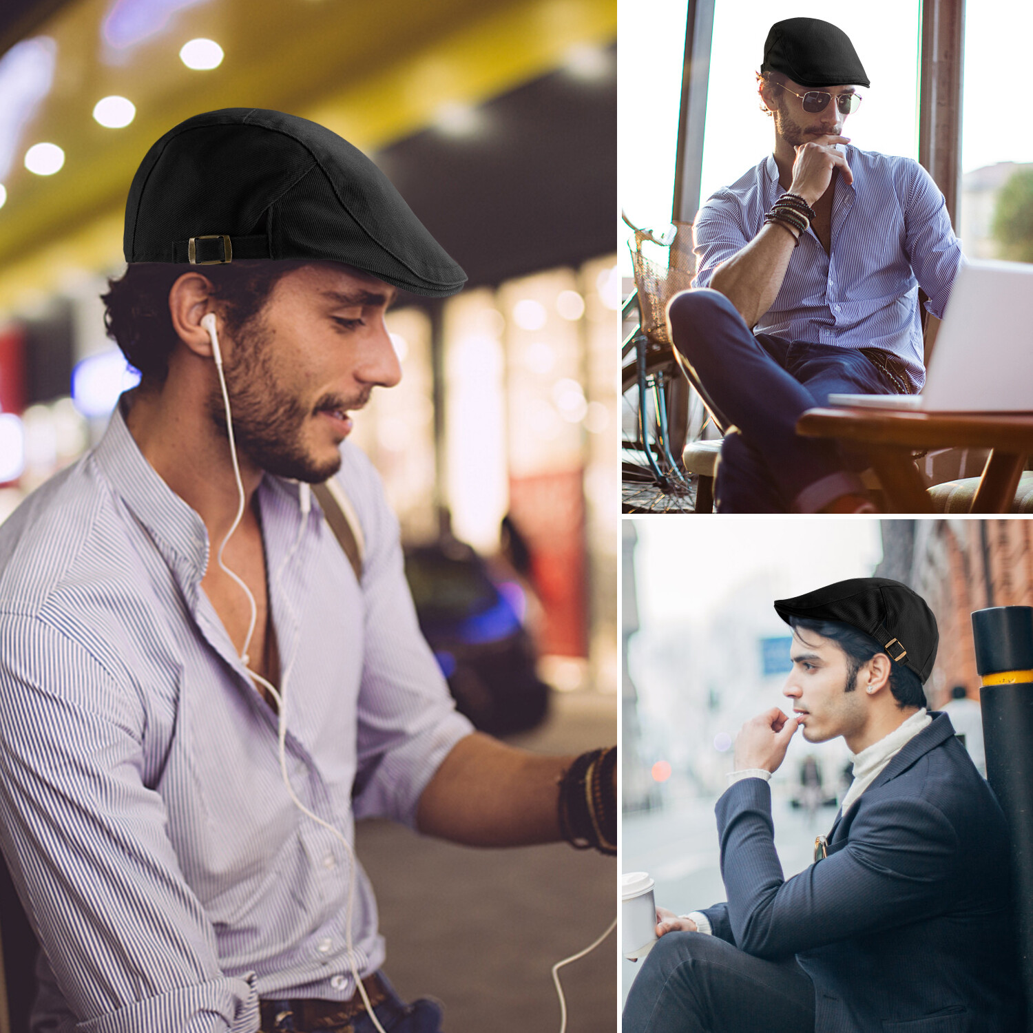 Solid Cotton Gatsby Cap Mens Ivy Hat Golf Driving Sun Flat Cabbie Newsboy Summer