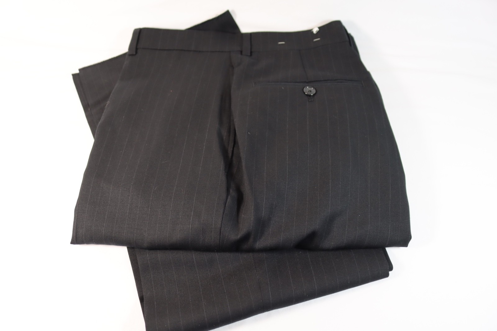 JOS A BANK Dress Pants Mens Size 34 Regular Black Pinstripe Slacks Unhemmed NEW