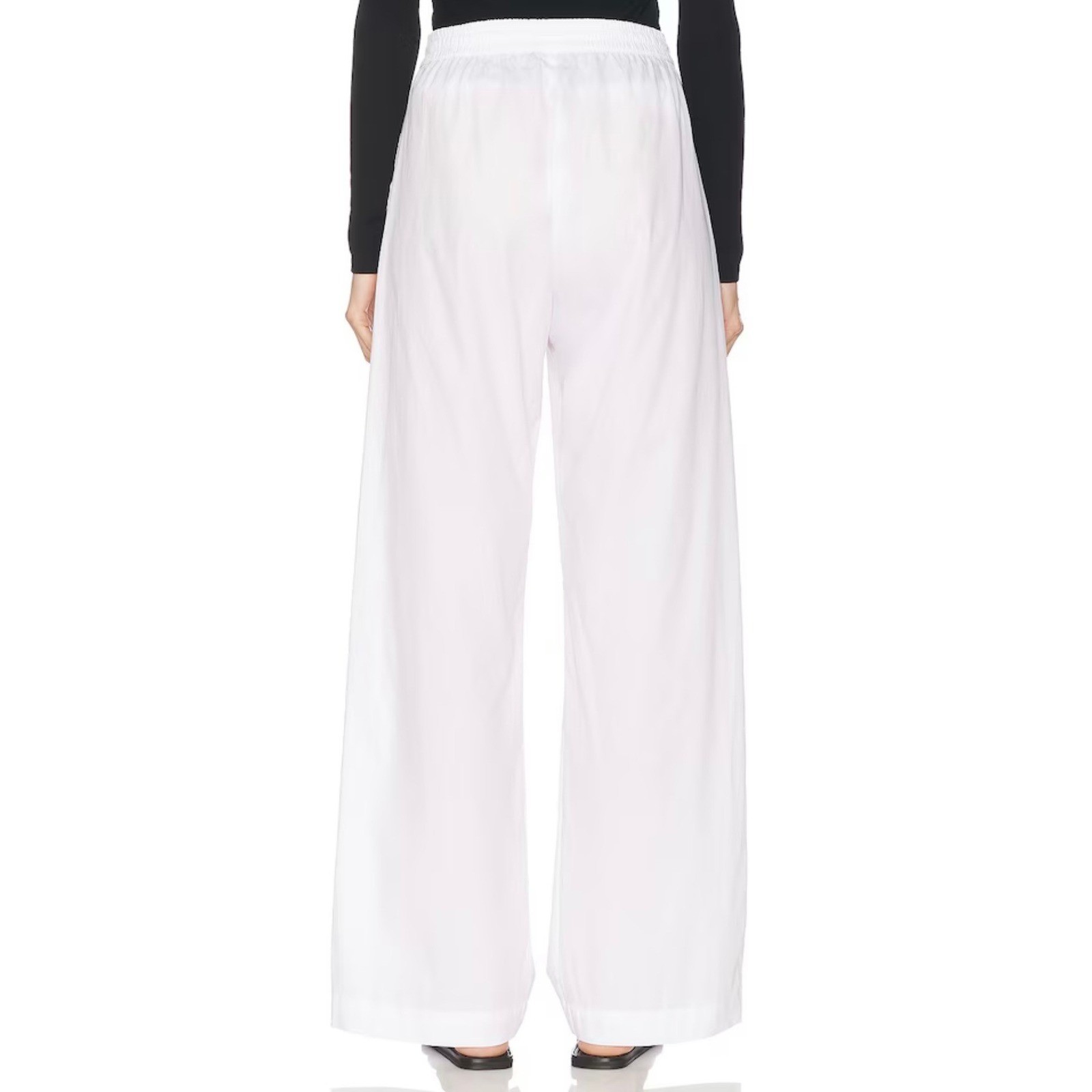ENZA COSTA Poplin Resort Pant Womens XS White Cotton Wide Leg Drawstring NEW