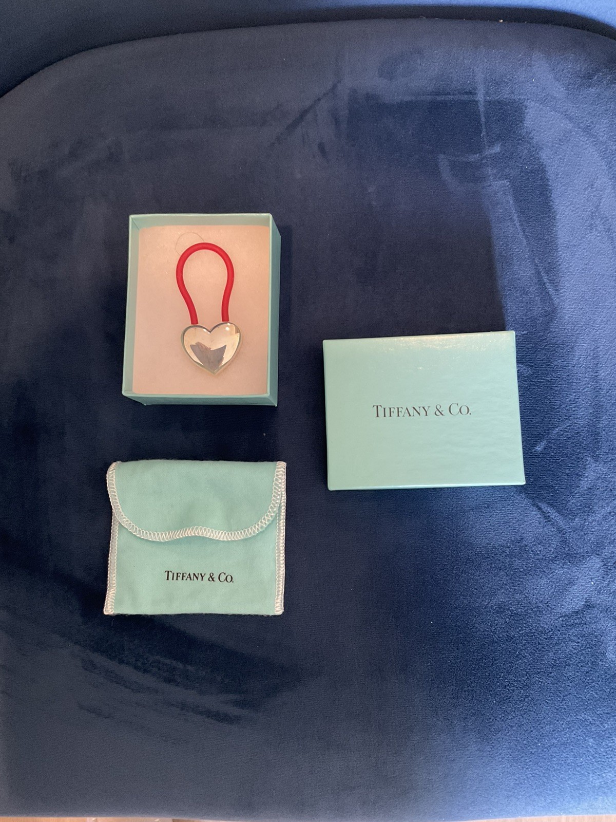 Tiffany & Co. Sterling Silver Heart Hair Tie Silver/Red Loop