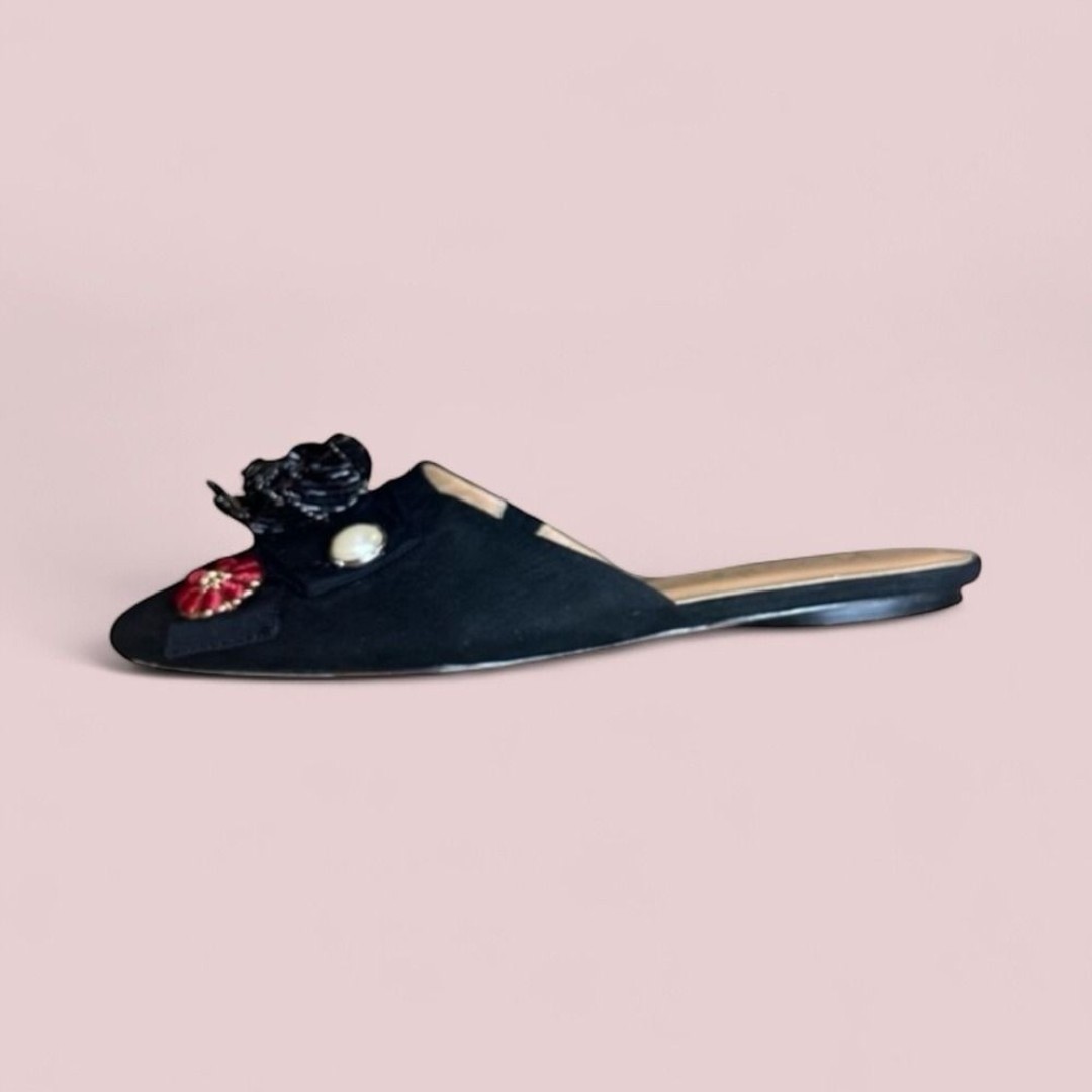 Nanette Lepore Ester Floral Beaded Pearl Flat Mules Womens 7.5M